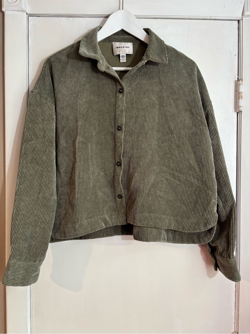 INDUSTRY Olive Green Corduroy Button-Front Cropped Jacket